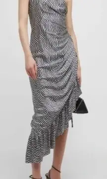 Cinq Sept Christel Silk Side Ruched Ruffled Midi Dress Size XS/0