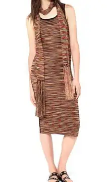 SANDRO Paris Roselia Knit Bodycon Black Red Space Dye Tank Dress Size 2