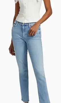 Mother Light Wash Mid Rise Dazzler Flood Jeans Raw Hem Sweet Petals 27