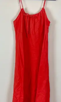 VTG‎ Y2K GAP Women Orange Linen Spaghetti Strap Tie Neck Dress Size 6 Babydoll
