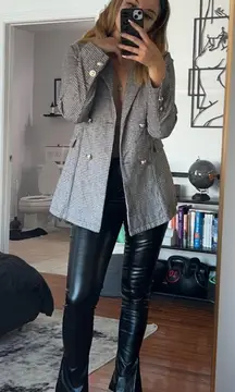 SheIn Black Leather Pants With A Checkered Suit Jacket (torn) Jacket Included