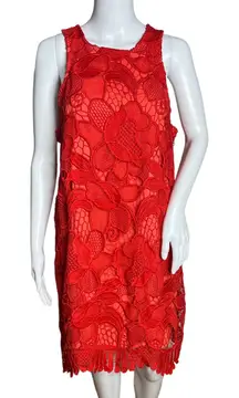 Lovers + Friends Caspian Shift Dress Red Lace Mini Dress‎ Sleeveless Racerback
