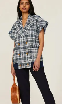 VERONICA BEARD Enzo Dickey Oversized Plaid heavy knit tweed Vest Sz Small