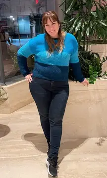 VEDA Blue Ombre Striped 100% Alpaca Wool Long Sleeve Ranch Road Sweater sz M