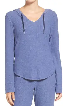 MAKE + MODEL Ribbed Hoodie Marlin Blue XS Pullover Hooded Fleece Velvet