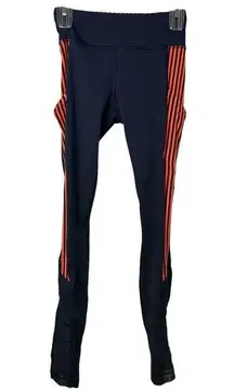 Lululemon Get Up and Glow Tights Navy Neon Orange Striped Size 4 Pockets