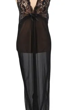 Black Lace Lingerie Gown Halter Sheer Mesh‎ Lace Maxi Dark Romantic Sexy Size XS