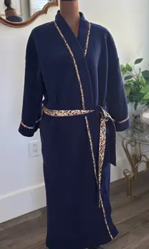 Vintage Amanda Stewart‎ Terry Cloth Robe Womens Medium Blue Baroque Trimmed