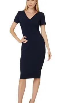Calvin Klein Scuba navy crepe button detail sheath dress size 8