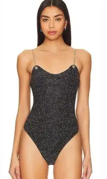 Superdown Sav Chain Strap Bodysuit in Gunmetal Silver