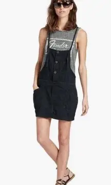 Lucky Brand  Black Wash Denim Utility Skirtall Overall Mini Dress Size Small