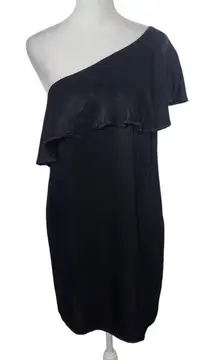 Krisa One Shoulder Black Satin Mini Dress Size XS Krisa Black Dress