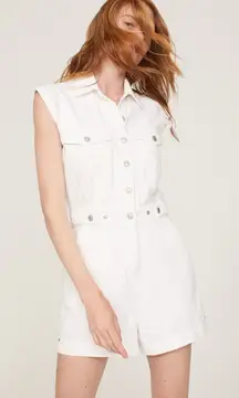 7 For All Mankind White Denim Balloon Sleeveless Boiler Utility Romper Size S