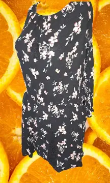 Xhilaration Black with Tiny Flower‎ Jumper Skirt with 3/4 Sleeve Size Large