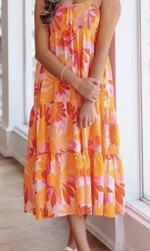 Abel the Label Anthropologie Floral Strapless Midi Tiered Midi Dress Medium