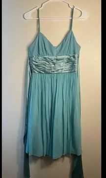 Maggy London silk aqua teal formal prom dress v-neck fit and flare women size 8