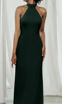Amsale GB070F Sophia Hunter Green Flat Chiffon Halter Bridesmaid Gown Size 8