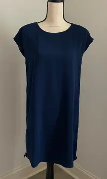 Naked Zebra Side Zip Midi Dress sz Medium Navy Blue Cap Sleeve Preppy Clean Girl