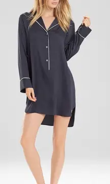 Natori Feathers Satin Sleepshirt Night High Low Black White Sz Medium