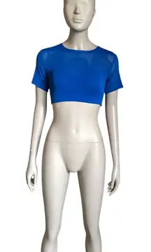 Yitty Royal Blue Mesh Short Sleeve Crop Top