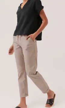 Pact Organic‎ Cotton Woven Twill Roll Up Pant Beige Drawstring Pull On Sz Medium