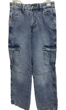 H&M 90's Baggy High Waisted Wide Leg Cargo Jeans Light Wash Size 2 Grunge Retro