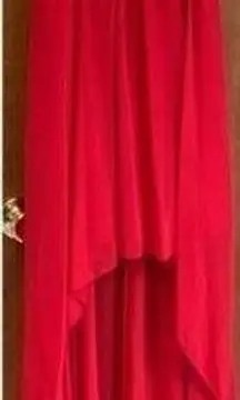 B Darlin Strapless Red and Gold Sequin Top High Low Dress