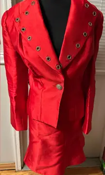 Chic Red Women's Blazer with Silver Accents