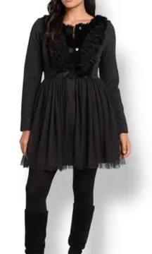 Ryu Charcoal Rabbit Fur Rosette Sheer Tulle Skirt Coat Dress Small Fairygrunge