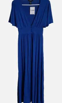 Forever 21 Size Small Low V-neck flutter short sleeve blue maxi dress NWT