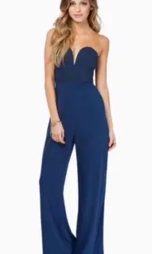 Tobi  Navy Strapless Deep V Flowy Jumpsuit - size S