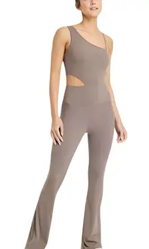JoyLab Womens Athleisure Cutout Asymmetrical‎ Neck Flare Leg Bodysuit Jumpsuit L