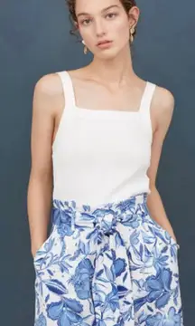 NWT  Blue/White Floral Paper Zip Fly Bag High Waisted Pleated Shorts 4