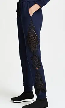 Jonathan Simkhai lace appliqué embroidered navy cotton sweatpants size S small