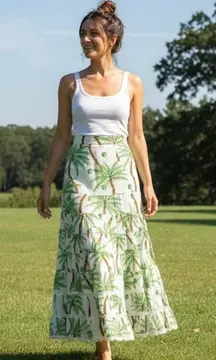 NWT Farm Rio Swinging Palm Maxi in White Swiss Dot Cotton A-line Skirt M $190
