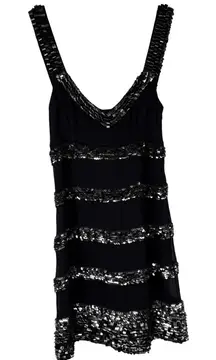 French Connection LBD Black Silver Beads 100% Viscose Mini Dress