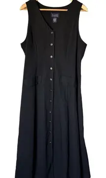 Vintage 90’s HILLARD & HANSON Midi Dress Size 10 Black Pinstripe Button Front