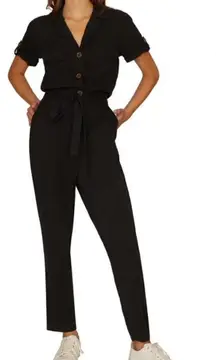 Sanctuary‎ Black Renewal Utility Jumpsuit Short Sleeve Belted Lyocell Size S