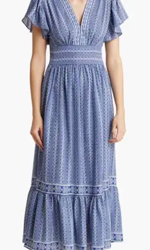 💙✨ MAX STUDIO Blue Flutter Sleeve Floral Tiered Maxi Dress 🌸 Size S – EUC