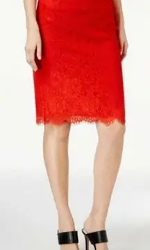 CECE red‎ scalloped hem lace pencil skirt size 2