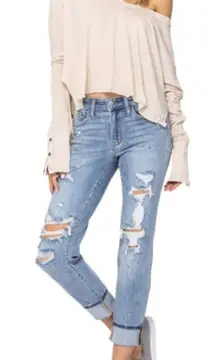 Judy Blue Paint Splashed NWT Boyfriend Mid-rise Jean 20w distressed medium/light