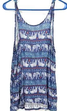 Mudd‎ Size Small Flowy Sleeveless Tank Top Elephant Print Low Back Shirt Blouse