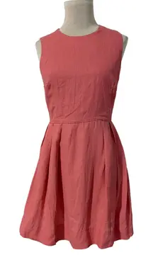 Gap Coral Pink 100 Linen Fit Flare Dress Size 4 Sleeveless Pleated Summer