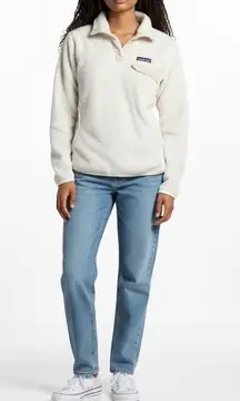 Patagonia Women's Cream Fleece Pullover Snap Button Sweater‎ Cozy Warm