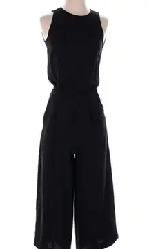 BABATON ARITZIA | L | Womens Black Sleeveless Wide Leg Crop Jumpsuit Drawstring