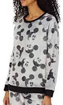 Disney Mickey Mouse Fuzzy Gray Pajama Top Size Small Costco