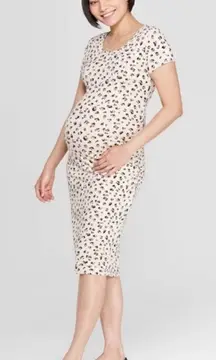 Isabel Maternity Cheetah Leopard Print Ruched Midi T-Shirt Dress Medium