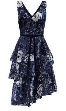 Marchesa Notte Velvet Tiered Floral Cocktail Dress‎ Size 2