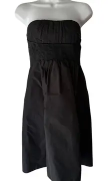 Y2K BCBGMAXAZRIA Strapless Black Dress S Pleated‎ Beaded Waist Party Midi Silk