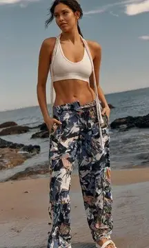 FREE PEOPLE Camo Print Lightweight Cargo Wide Leg Relaxed Fit Pants Size Small